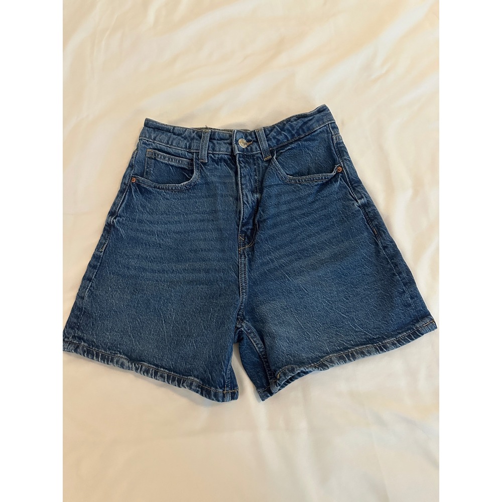 Zara High Waisted Denim‎ Shorts Medium Wash Blue Womens Size 4 MEX 26
